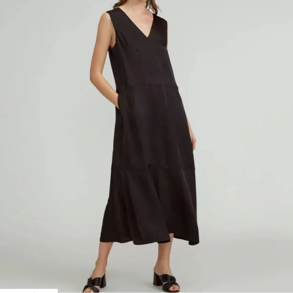 Everlane desss long black silky satin v neck maxi midi slip dress small new - Picture 12 of 15